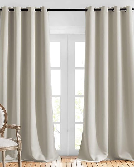 NICETOWN Bedroom Blackout Curtains & Drapes - Triple Weave Energy Saving Thermal Insulated Solid Grommet Sound Reducing Window Panels for Living Room, 1 Pair, Natural, W52 x L95