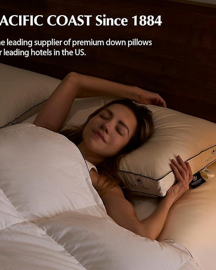 Pacific Coast Goose Feather and Down Bed Pillows for Side and Back Sleepers, King Size Set of 2, 100% Organic Cotton Cover, Firm Pillows, Gusseted Pillows of Hotel Collection