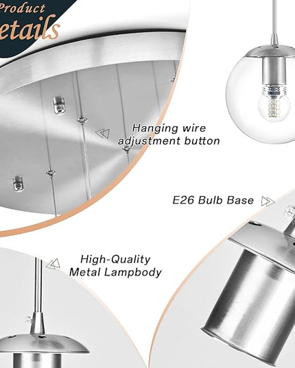 KoKo&Yukina 9-Light Globe Glass Pendant Light Adjustable Length Pendant Lights Fixtures Modern Nickel Clear Globe Glass Chandelier High Ceiling Lights Fixtures for Staircase (Bulb & Remote Incl.)