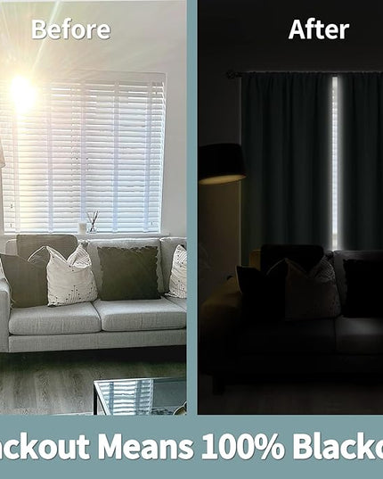 BGment 100% Blackout Curtains for Bedroom with Black Liner, Double Layer Full Room Darkening Noise Reducing and Thermal Insulated Rod Pocket Curtain (52 x 63 Inch, Frosty Green, 2 Panels)