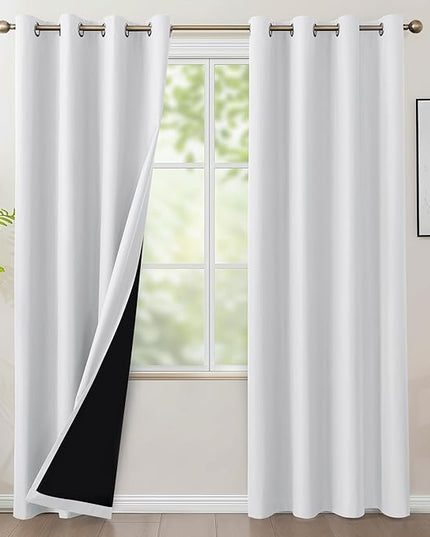 BONZER 100% Blackout Curtains 4 Panels - 54 x 95 Inch Thermal Insulated Full Light Blocking Window Drapes, Single Layer Grommet Curtain with Black Laminated Backing for Bedroom/Living Room, Pure White