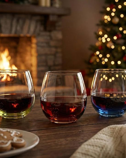 ColoVie 15oz Stemless Wine Glasses Set of 6, Lead-Free Crystal Colored Gradient Wine Glass, Iridescent Ombre Glassware for Red & White Wine, Unique Housewarming & Birthday Gifts for Women