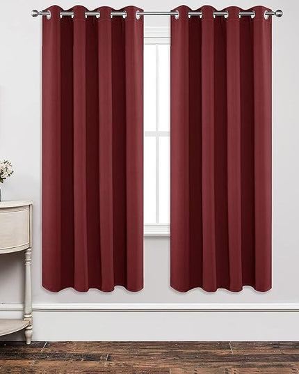 Joydeco Blackout Curtains 72 inches Long 2 Panels Set, Thermal Insulated Long Curtains 2 Burg, Room Darkening Grommet Drapes for Bedroom Living Room Windows (W42 x L72 Inch, Burgundy Red)