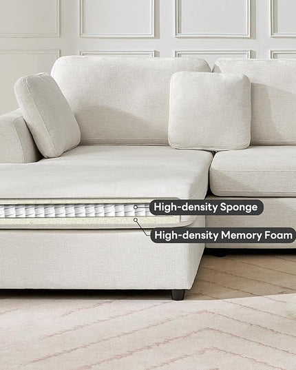 Tbfit L Shaped Couch, Oversized 108" Modular Sectional Sofa with Convertible Chaise, Comfy 4 Pillows Sofa for Living Room, White