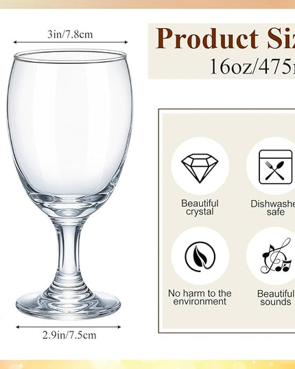 Patelai Set of 30 Clear Glasses 16 oz Water Goblet Glass Stemmed Water Glasses for Juice Wine Beer Tea Milk Cold Beverages Drinks Dishwasher Safe
