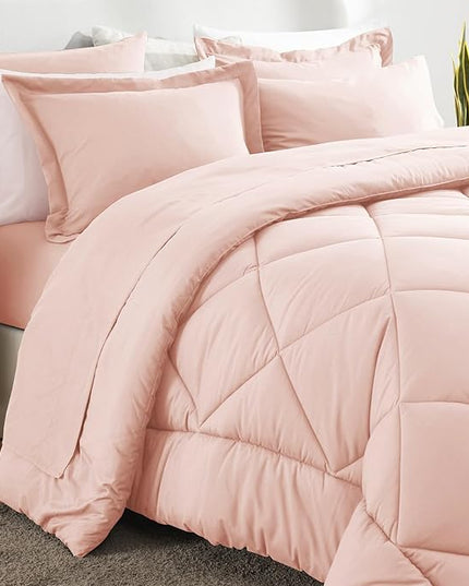 CozyLux Queen Comforter Set Blush Pink - Bed in a Bag Queen Size 7 Pieces, Luxury Soft Bed Set for All Seasons, Bedding Set with Down Alternative Comforter, Sheets, Pillowcases & Shams