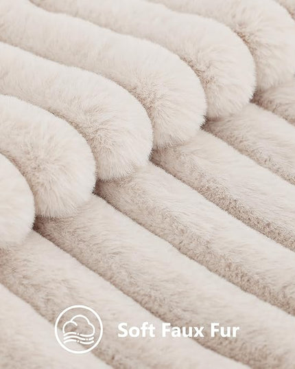 decorUhome Faux Fur Spring Throw Pillow Covers 22x22 Set of 2, Decorative Soft Plush Striped Neutral Couch Euro Pillow Covers with Velvet Back for Sofa, Bed, Living Room Home Decor, Beige