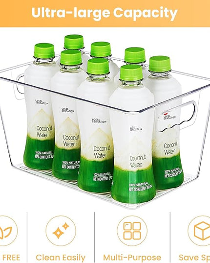 YIHONG 6 Pack Clear Pantry Organizer Bins, Plastic Containers with Handle for Kitchen,Freezer,Cabinet,Closet,Bathroom Under Sink Storage
