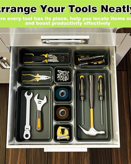 BYCY 38PCS Interlocking Desk Drawer Organizer Tray Divider Set, Plastic Black Desk Organizer Separator, Office Drawer Dividers Storage Bins for Office Bathroom Kitchen (38pcs 5Size)