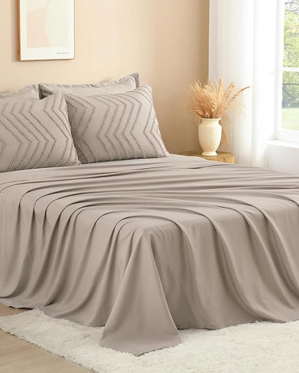 Litanika Light Coffee Queen Size Comforter Set with Sheets - 7 Pieces Bed in a Bag Queen Boho Tufted Complete Bedding Sets with Comforter, Sheets, Pillowcases & Shams