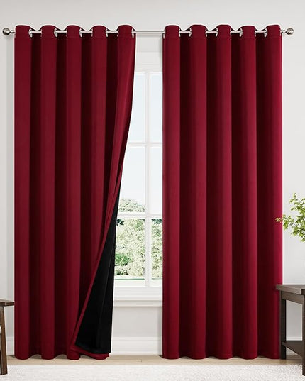 ChrisDowa 100% Blackout Curtains 84 inch Long for Bedroom with Black Liner, Extra Wide 2 Thick Layers Total Blackout Thermal Insulated Grommet Window Curtains 2 Panels Set (Burgundy, 60 x 84 Inch)