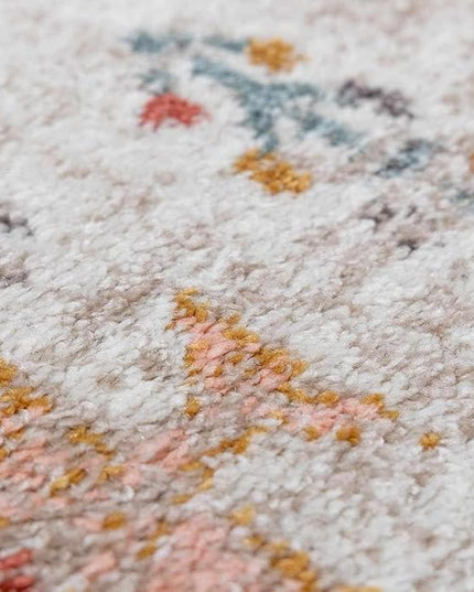 BoutiqueRugs Diem Boho Vintage Colorful Large Area Rug - Farmhouse Traditional Medallion Pink Carpet for Living Room, Bedroom - Pink, Cream, Green, Red, Gray, Yellow - 7'10" Round