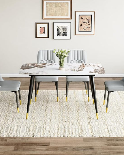 Small Dining Table Set for 4，50'' Sintered Stone Dining Table with 4 Chairs, Easy to Assemble，Suitable for Small Spaces