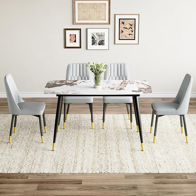Small Dining Table Set for 4，50'' Sintered Stone Dining Table with 4 Chairs, Easy to Assemble，Suitable for Small Spaces