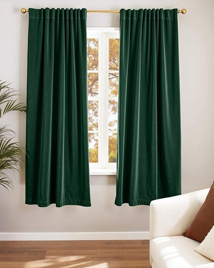 Lazzzy Velvet Blackout Curtains Thermal Insulated Room Window Drapes Super Soft Luxury Curtains for Living Room Bedroom Rod Pocket 2 Panels, Emerald Green, 52" W x 72" L