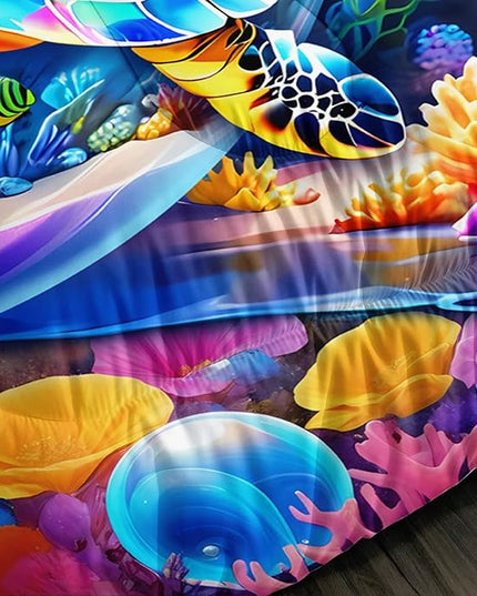 Sea Turtle Comforter Set King Size,Colorful Underwater World Toddler Bed Comforter Set,Coastal Bedding for Kids Boys Girls Room Decor,Sea Life Themed Comforter Sets 2 Pillowcases.