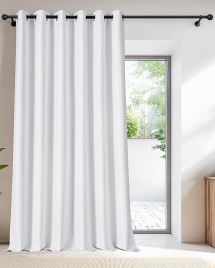 NICETOWN 100% Blackout Sliding Door Curtains 95 inches Long, Grommet Thermal Insulated Room Divider Curtains for Living Room/Bedroom/French Door/Patio, 1 Panel, Pure White, 80W x 95L