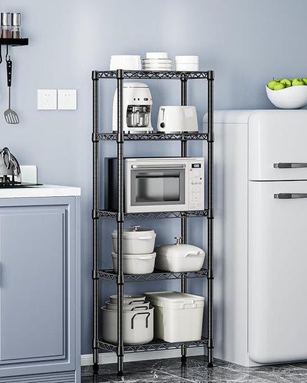 450 lbs Storage Shelves 5 Tier Shelving Units for Storage, Steel Organizer Wire Rack, Adjustable Height, Wire Shelving Unit for Bathroom Kitchen Closet, Black 11.8" D x 21.7" W x 58.3" H