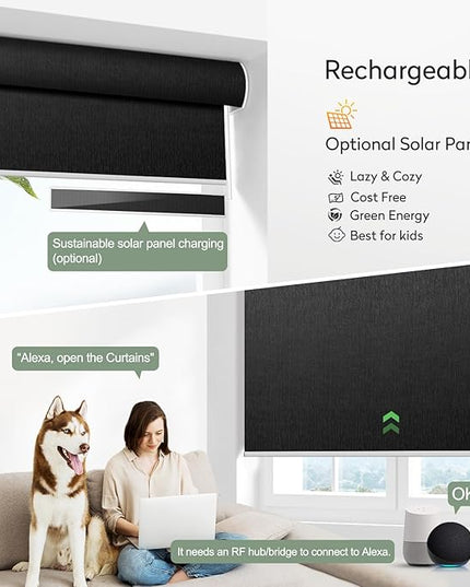 Zshine Motorized Blackout Window Blinds Customize Width (23-95 Inches) Remote Control Wireless and Rechargeable Roller Shades Blinds for Windows, Home, Office, Hotel, Club, Restaurant(82164F)