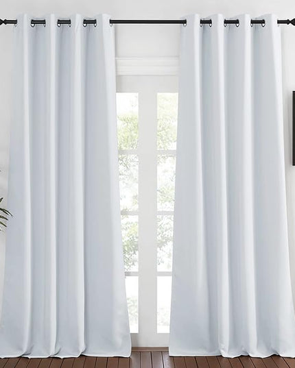 NICETOWN Room Darkening Long Curtain - (52 inches W x 108 inches, Greyish White, 1-Pack) Home Fashion Ring Top Thermal Insulated Window Treatment Drape for Nursery