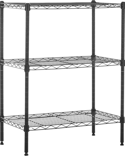 Amazon Basics 3-Shelf Adjustable Heavy Duty Steel Wire Rack Storage Shelving Organizer for Kitchen, Garage, 23.2" L x 13.4" W x 30" H, Black