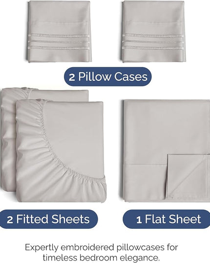 Split King Size 5 Piece Sheet Set - Comfy Breathable & Cooling Bed Sheets Set - Hotel Luxury Bedding for Women, Men, Kids, Teens, Boys & Girls - Deep Pockets and Wrinkle Free - Oeko-Tex - Light Grey