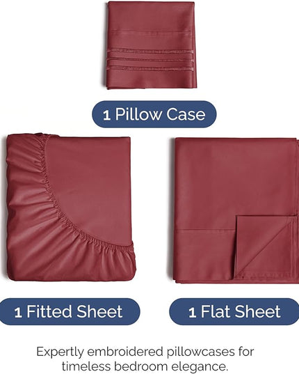 Twin XL Size 3 Piece Sheet Set - Comfy Breathable & Cooling Bed Sheets Set - Hotel Luxury Bedding for Women, Men, Kids, Teens, Boys & Girls - Deep Pockets, Soft and Wrinkle Free - Oeko-Tex - Burgundy