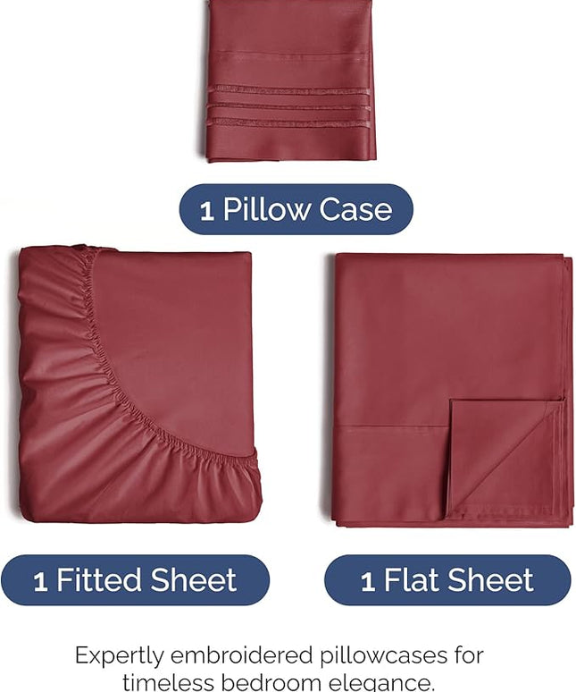 Twin XL Size 3 Piece Sheet Set - Comfy Breathable & Cooling Bed Sheets Set - Hotel Luxury Bedding for Women, Men, Kids, Teens, Boys & Girls - Deep Pockets, Soft and Wrinkle Free - Oeko-Tex - Burgundy