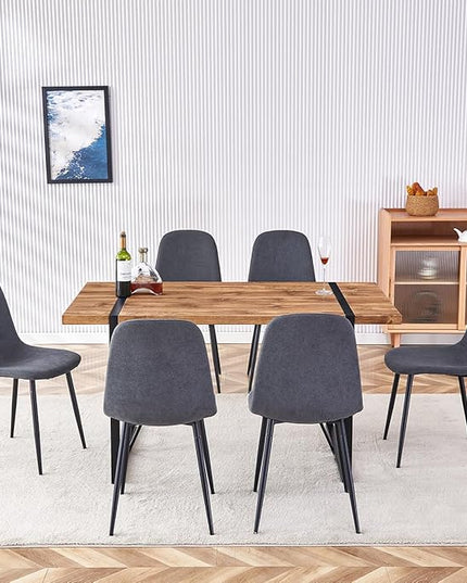 Dining Table Set for 6，Dinner Table Set for 6，55'' Kitchen Table and Suede Nap Fabic Chairs Set of 6，7 Piece Dining Table Set for Kitchen Dining Room