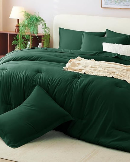 CozyLux Full Comforter Set Emerald Green, 7 Pieces Bed in a Bag Bedding Comforter Set with Sheets, All Season Boho 7PC Bed Sets with Comforter, Fitted Sheets, Flat Sheets, Pillow Shams and Pillowcases