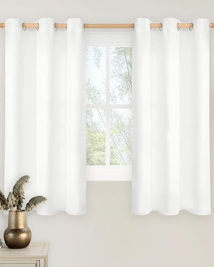 LAMIT White Linen Curtains 45 inch Length 2 Panels, Linen Textured Light Filtering Curtains Privacy Grommet Window Drapes for Bedroom/Living Room/Farmhouse, W42 x L45 Inches