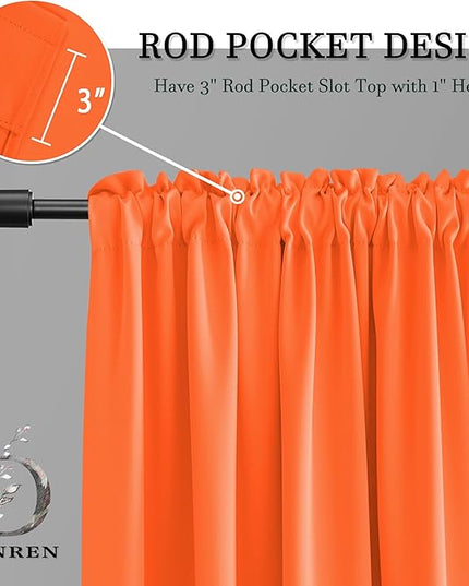 DONREN Vibrant Orange Autumn Curtains 48 Inch Length for Cafe Bathroom Short Windows,2 Panels Blackout Room Darkening Thermal Insulated Curtains for Kids Bedroom Decor,52" Wide by 48" Long