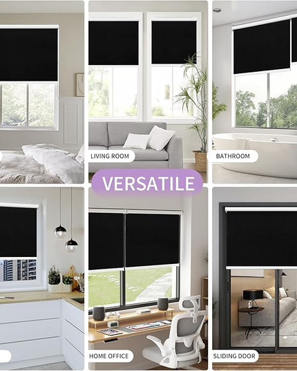 Astomi Motorized Blinds with Remote - Blackout Smart Roller Shades Compatible with Alexa & Goggle Home, Solar Rechargeable, Custom Size 22" - 100" for Indoor Window, Midnight Black