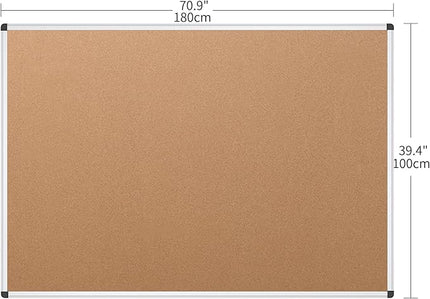 VIZ-PRO Large Cork Bulletin Board, 72 X 40 Inches, Wall-Mounted Corkboard with Silver Aluminium Frame for School, Office, and Home