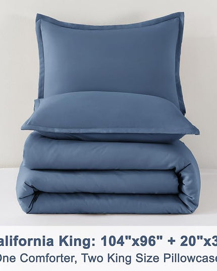 Litanika California King Comforter Set Haze Blue - 3 Pieces Cal King Lightweight Soft Plain Bed Comforter, Oversized Down Alternative Bedding Set - Machine Washable (104x96In, 2 Pillowcases)