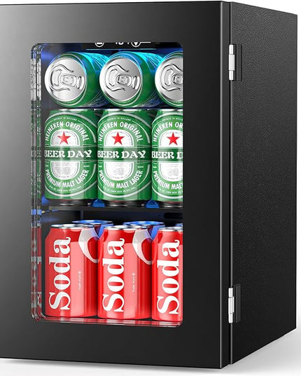 24 Cans Beverage Refrigerator Cooler, Mini Fridge Countertop Drink Cooler for Soda, Canned Beer, Adjustable Digital Temperature Control for Home Dorm Office, Black