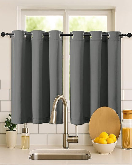 Simplebrand Light Grey Short Cafe Curtains 36 Inch Length 2 Panels Set, Half Window Grommet Privacy Drape Tiers for Kitchen, Thermal Insulated Room Darkening Curtains for Bathroom Shades, W40 x L36