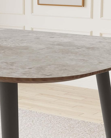 55.1'' Dining Table Set for 4,Modern Wood Dining Table,Leather Dining Chairs 4,Table and Chairs Set of 4,Ideal for Kitchen Dining Room (Gray Table + 4 U-Shaped White Chairs, 55.1")