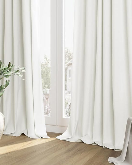 Guken Ivory Linen Blackout Curtains 42 Inch Wide by 90 Inch for Living Room Bedroom Back Tab Thermal Insulated 100% Black Out Linen Drapes Room Darkening Window Curtains