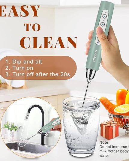 YUSWKO Milk Frother Handheld for Coffee with Stand, Rechargeable Drink Mixer with 3 Heads 3 Speeds Electric Coffee Frother Whisk, Gift for Many Occasions and Festival