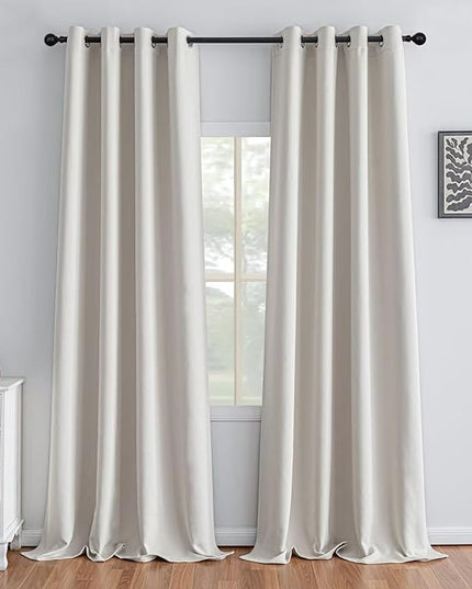 Greyish White Curtains 108 Inch Length 2 Panels Set, Light Filtering Curtains for Living Room 108 Inch Long, Grommet Energy Saving Semi Sheer Drapes for Bedroom Window(W52 x L108)