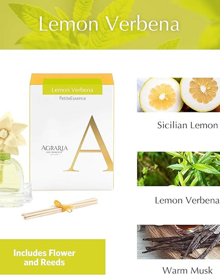 AGRARIA Lemon Verbena Scented PetiteEssence Diffuser, 1.7 Ounces with Reeds and a Flower