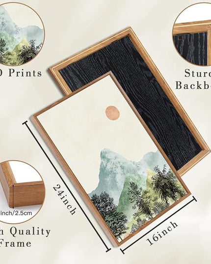 ANHUIB Mountain Wall Art 16x24 Inch Watercolor Landscape Wall Decor Sun Forest Painting Minimalist Pine Tree Artprint Nature Illustration Set of 3 for Living Room Dining Room Office