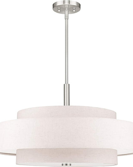 Livex Lighting Fabric Shade 52138-91 Meridian 5 Light Brushed Nickel Pendant