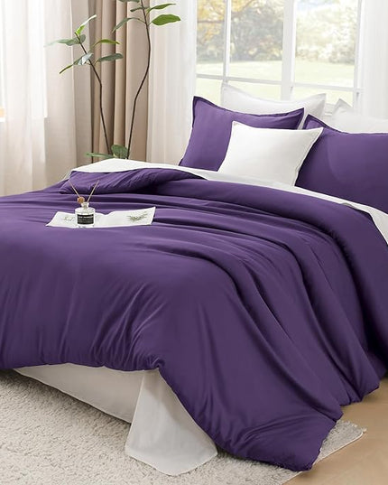 Litanika Purple Comforter Set California King Size, 3 Pieces Cal King Lightweight Solid Bedding Comforter Set, Oversized All Season Fluffy Bed Set (104x96In Comforter & 2 Pillowcases)