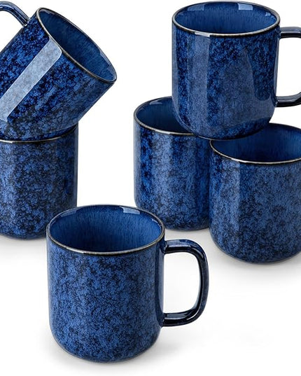 vancasso STARRY Coffee Mugs Set, 16 oz Ceramic Coffee Cups for Americano Hot Tea Iced Coffee Cold Brew Cocoa Milk Stoneware Mugs Set of 6, Dishwasher & Microwave Safe, Blue