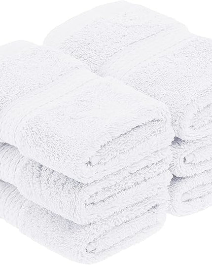 Superior Egyptian Cotton Pile Face Towel/Washcloth Set of 6, Ultra Soft Luxury Towels, Thick Plush Essentials, Absorbent Heavyweight, Guest Bath, Hotel, Spa, Home Bathroom, Shower Basics, White