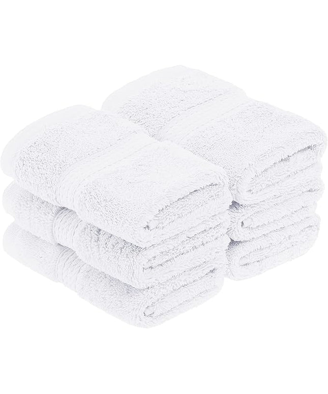 Superior Egyptian Cotton Pile Face Towel/Washcloth Set of 6, Ultra Soft Luxury Towels, Thick Plush Essentials, Absorbent Heavyweight, Guest Bath, Hotel, Spa, Home Bathroom, Shower Basics, White