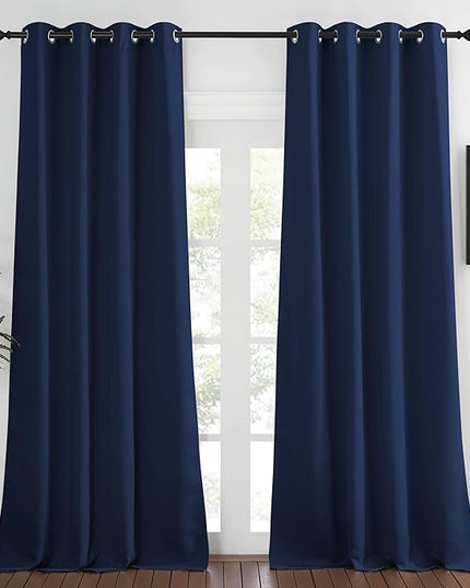 NICETOWN Window Drape Long Curtain - (52 inches Wide x 108 inches Long, Navy, 1 Piece) Living Room Panel Grommet Top Window Treatment for Hall & Guest Room