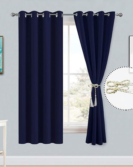 Yakamok Blackout Curtains with Grommet Thermal Insulated Room Darkening Window Drapes for Dedroom, Navy Blue Color, Set of 2, W52 x L72